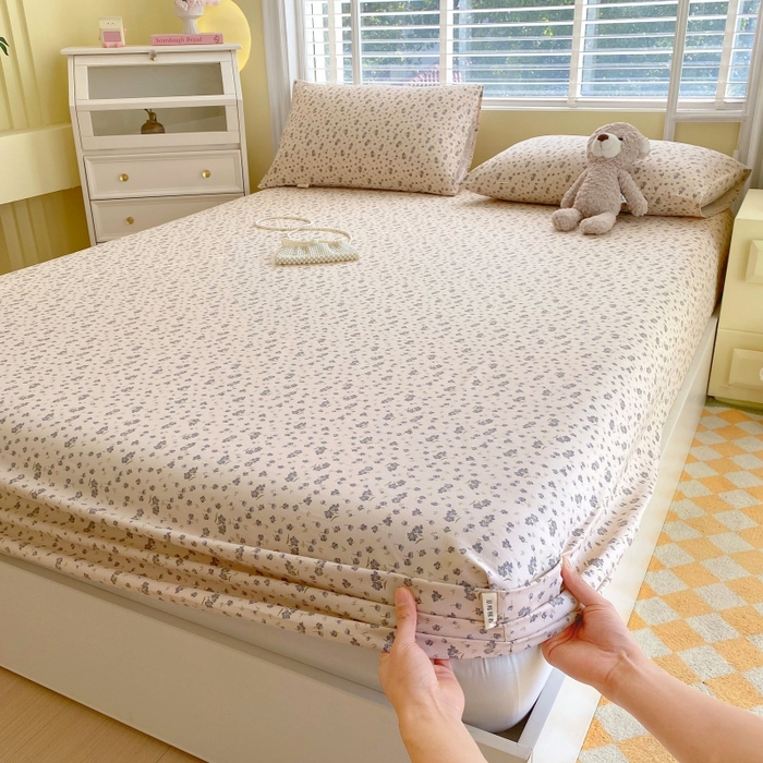 91家纺网 家纺一手货源 找家纺 慕尚家纺 2025新款全棉纯棉老粗布花卉床笠款凉席席子 紫韵