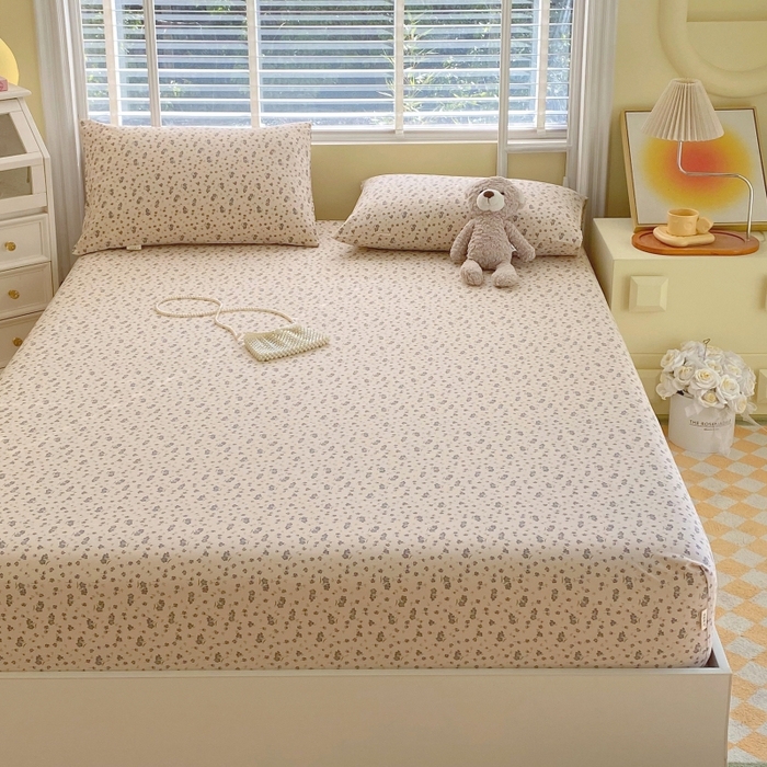 91家纺网 家纺一手货源 找家纺 慕尚家纺 2025新款全棉纯棉老粗布花卉床笠款凉席席子 紫韵