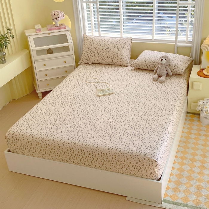 91家纺网 家纺一手货源 找家纺 慕尚家纺 2025新款全棉纯棉老粗布花卉床笠款凉席席子 紫韵