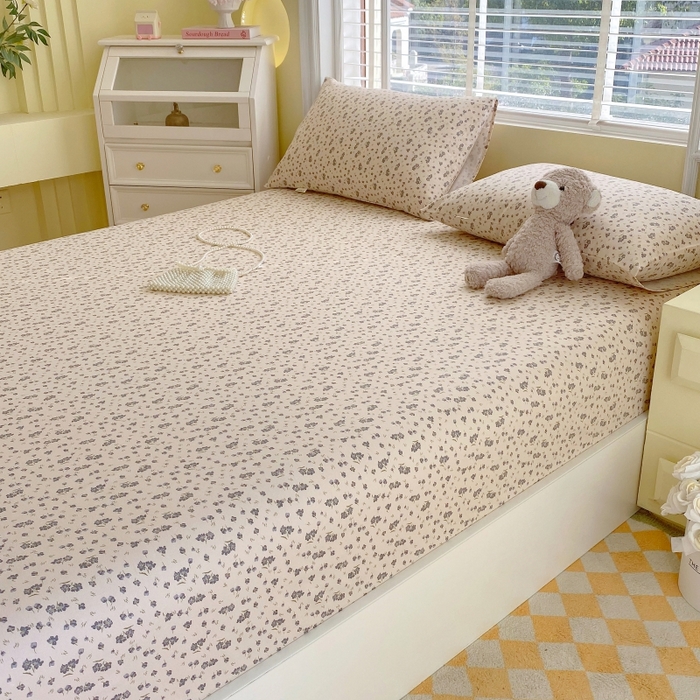 91家纺网 家纺一手货源 找家纺 慕尚家纺 2025新款全棉纯棉老粗布花卉床笠款凉席席子 紫韵