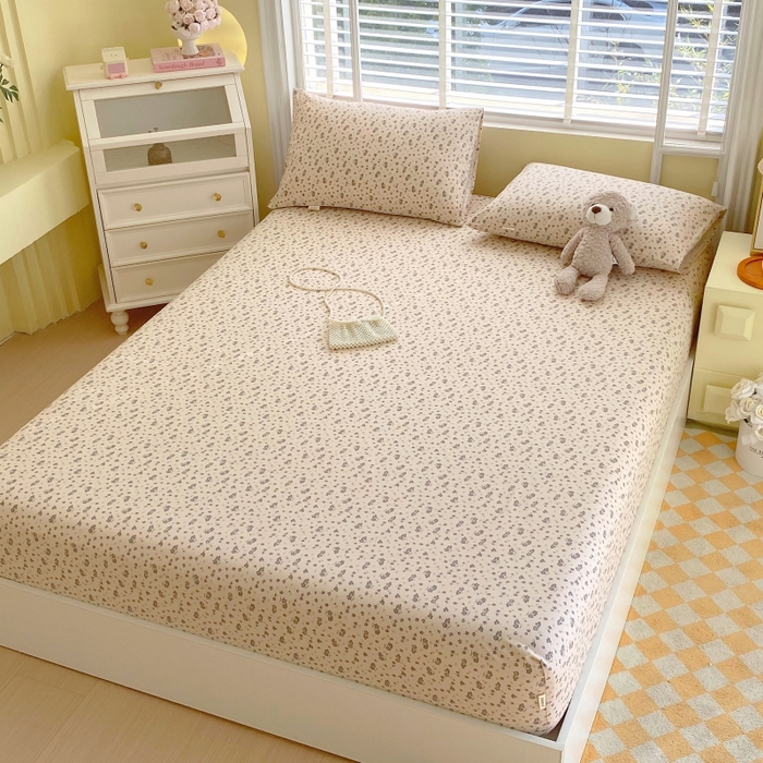 91家纺网 家纺一手货源 找家纺 慕尚家纺 2025新款全棉纯棉老粗布花卉床笠款凉席席子 紫韵