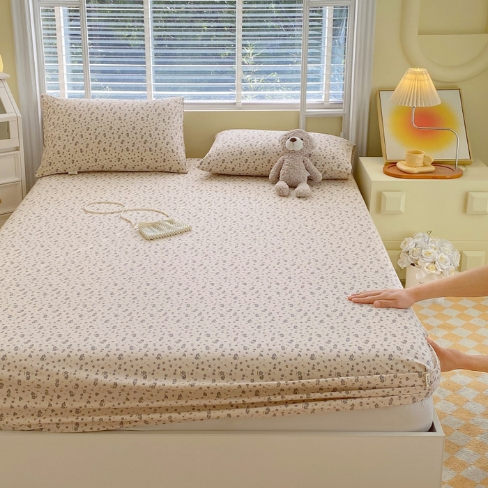 91家纺网 家纺一手货源 找家纺 慕尚家纺 2025新款全棉纯棉老粗布花卉床笠款凉席席子 紫韵