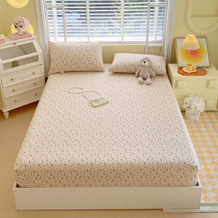 91家纺网 家纺一手货源 找家纺 慕尚家纺 2025新款全棉纯棉老粗布花卉床笠款凉席席子 紫韵