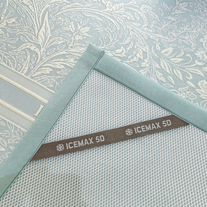 91家纺网 家纺一手货源 找家纺 全季家居 2025新款A类乙纶PE花卉轻奢提花系列凉豆豆席 床席款-麋鹿花园-天蓝