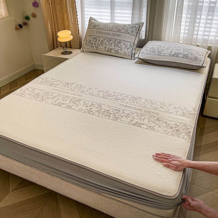 全季家居 2025新款A类乙纶PE花卉轻奢提花系列凉豆豆席 床笠款-浪漫枫林-浅灰