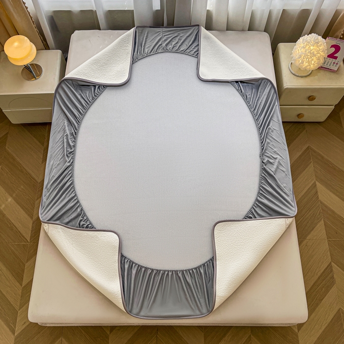 91家纺网 家纺一手货源 找家纺 全季家居 2025新款A类乙纶PE花卉轻奢提花系列凉豆豆席 床笠款-浪漫枫林-浅灰