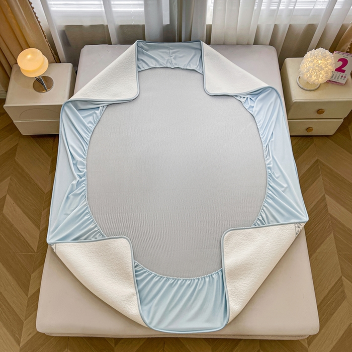 91家纺网 家纺一手货源 找家纺 全季家居 2025新款A类乙纶PE花卉轻奢提花系列凉豆豆席 床笠款-浪漫枫林-天蓝