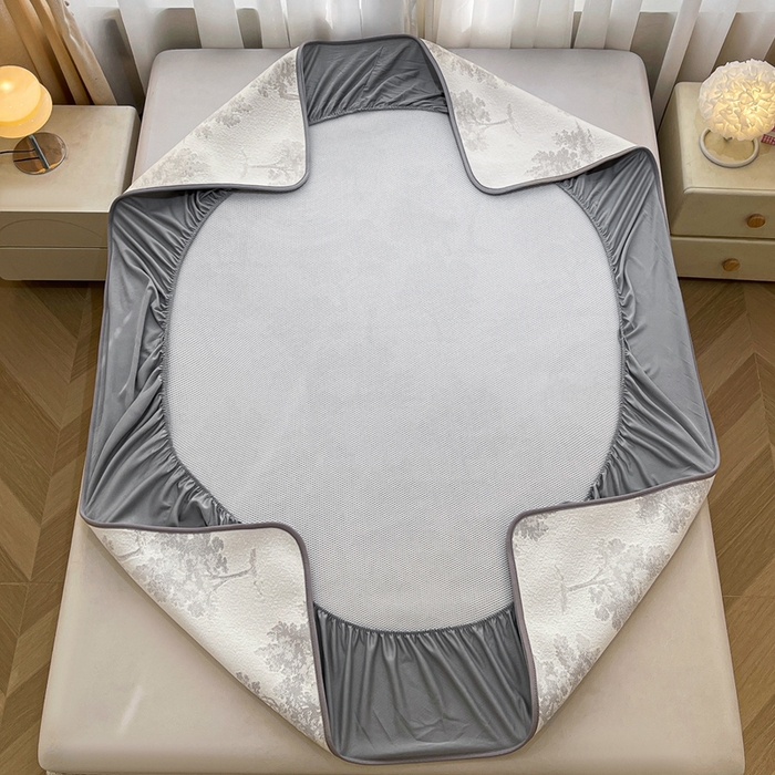 91家纺网 家纺一手货源 找家纺 全季家居 2025新款A类乙纶PE花卉轻奢提花系列凉豆豆席 床笠款-迷雾森林-深棕