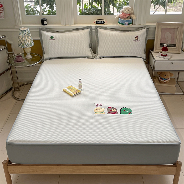 91家纺网 家纺一手货源 找家纺 启程家纺 2025新款凉豆豆复合三明治刺绣款凉席席子-床笠款 好伙伴-白-床笠款