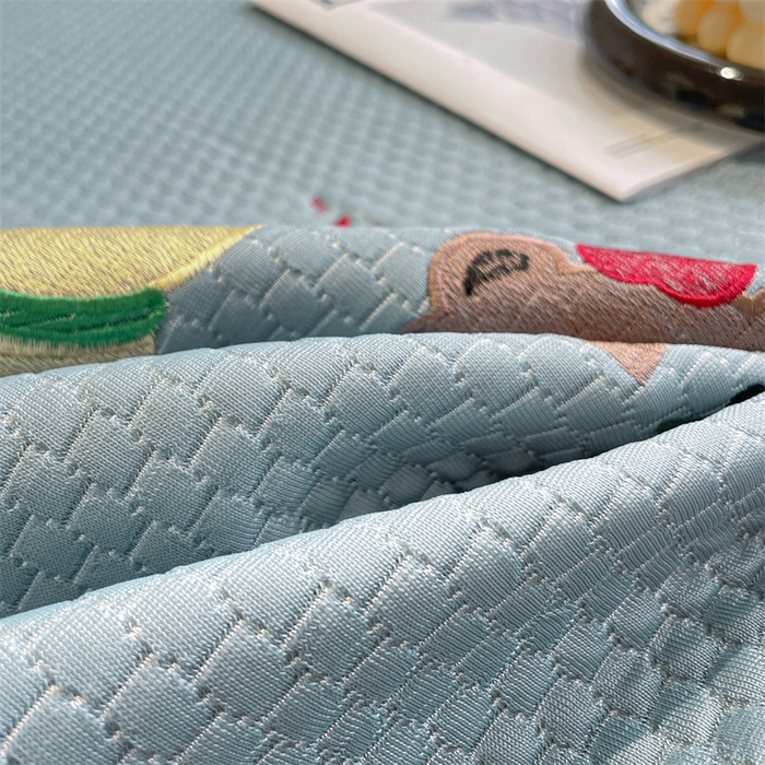 91家纺网 家纺一手货源 找家纺 启程家纺 2025新款凉豆豆复合三明治刺绣款凉席席子-床笠款 好伙伴-蓝-床笠款