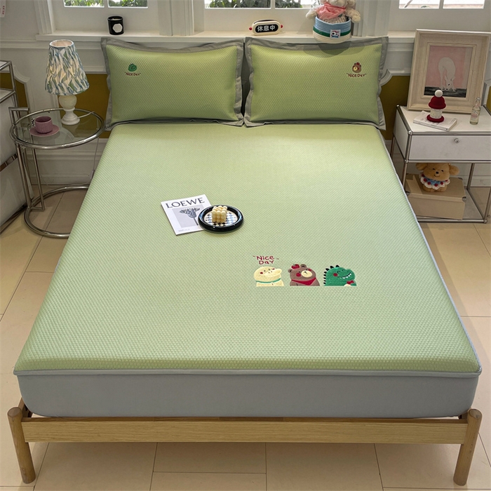 91家纺网 家纺一手货源 找家纺 启程家纺 2025新款凉豆豆复合三明治刺绣款凉席席子-床笠款 好伙伴-绿-床笠款