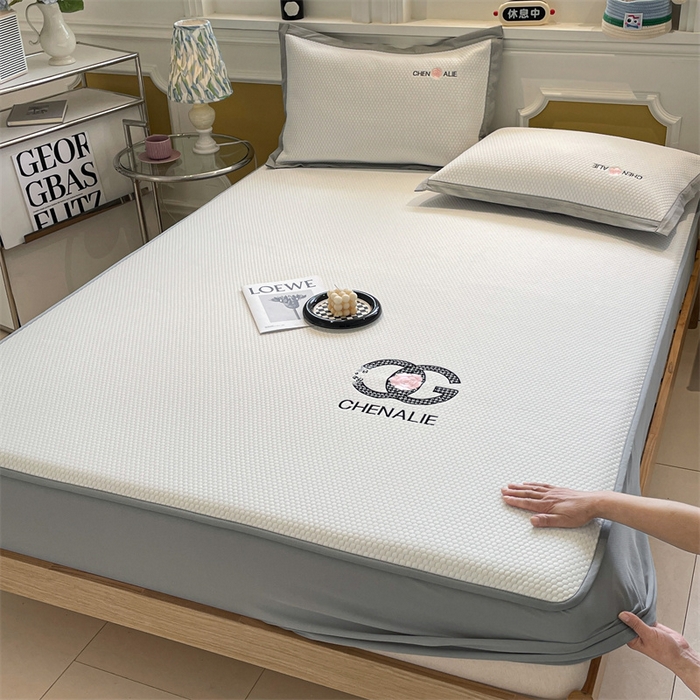 启程家纺 2025新款凉豆豆复合三明治刺绣款凉席席子-床笠款 小香风-白-床笠款