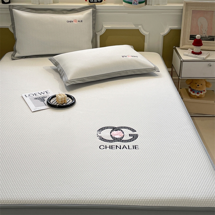 91家纺网 家纺一手货源 找家纺 启程家纺 2025新款凉豆豆复合三明治刺绣款凉席席子-床笠款 小香风-白-床笠款