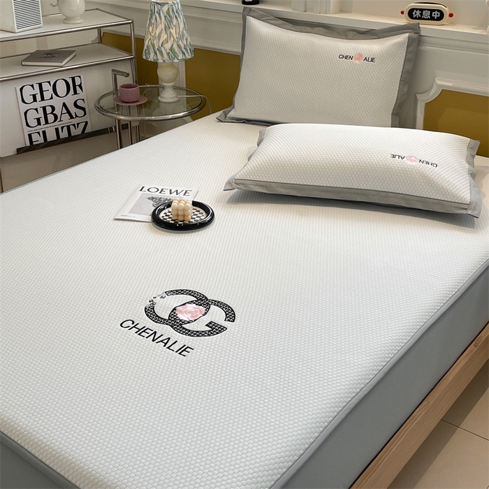 91家纺网 家纺一手货源 找家纺 启程家纺 2025新款凉豆豆复合三明治刺绣款凉席席子-床笠款 小香风-白-床笠款