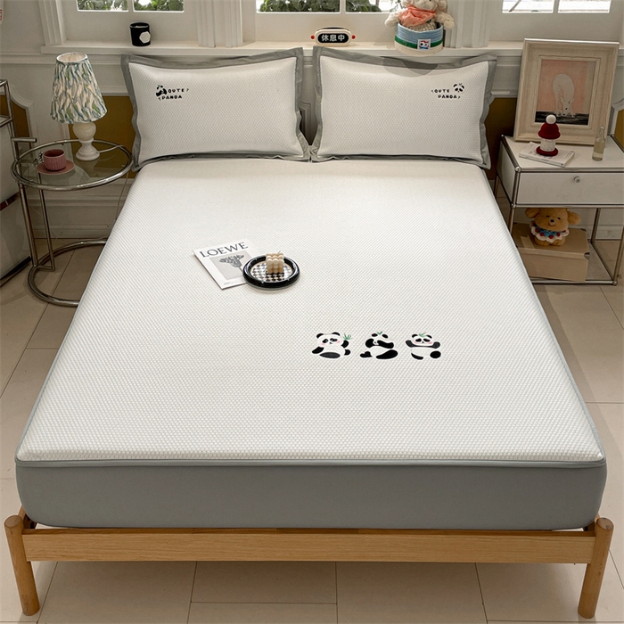 91家纺网 家纺一手货源 找家纺 启程家纺 2025新款凉豆豆复合三明治刺绣款凉席席子-床笠款 熊猫-白-床笠款