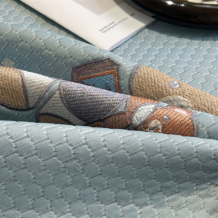 91家纺网 家纺一手货源 找家纺 启程家纺 2025新款凉豆豆复合三明治刺绣款凉席席子-床笠款 熊仔宝贝-蓝-床笠款