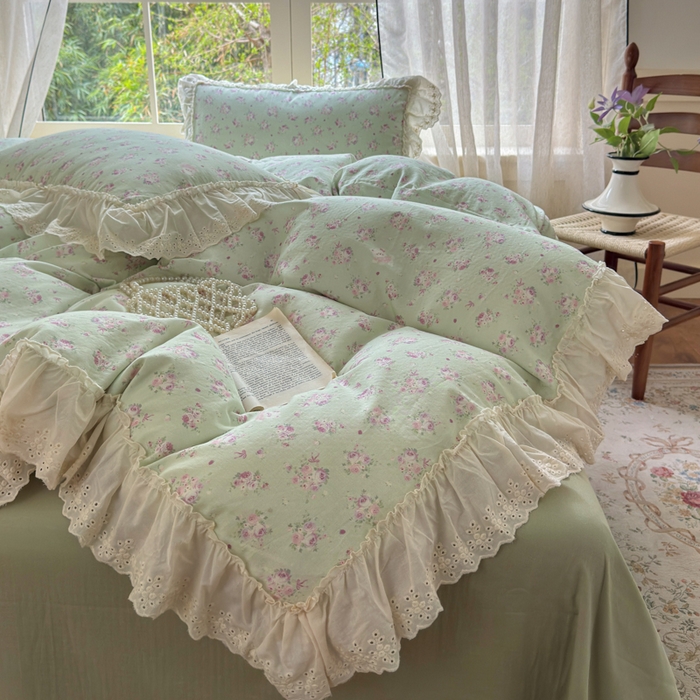 91家纺网 家纺一手货源 找家纺 （总）淑女公社家纺 2025新款法式花边纯棉双层纱四件套