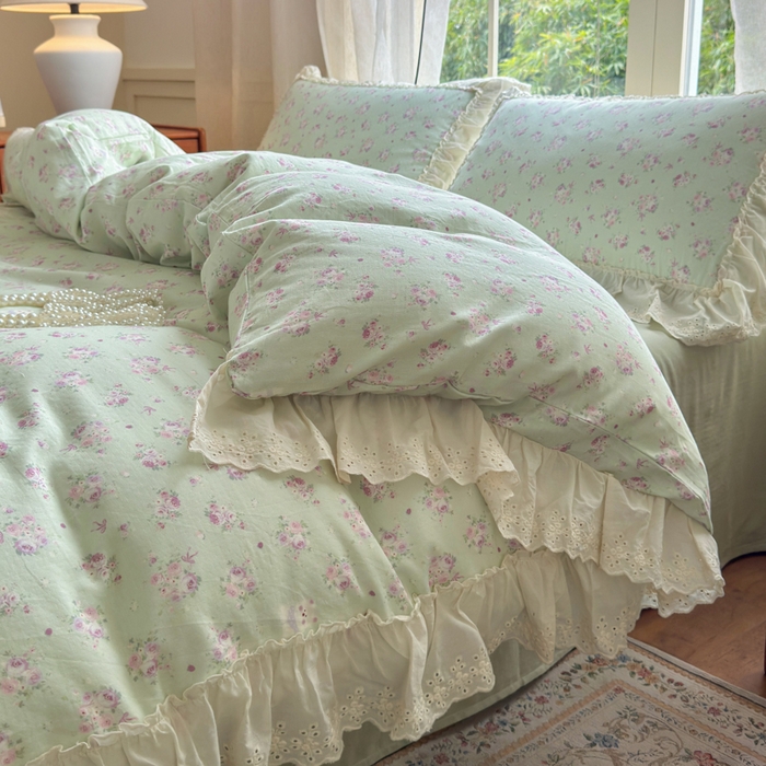 91家纺网 家纺一手货源 找家纺 （总）淑女公社家纺 2025新款法式花边纯棉双层纱四件套