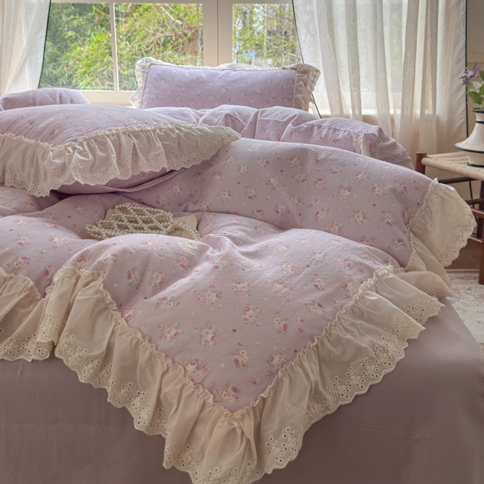 91家纺网 家纺一手货源 找家纺 （总）淑女公社家纺 2025新款法式花边纯棉双层纱四件套