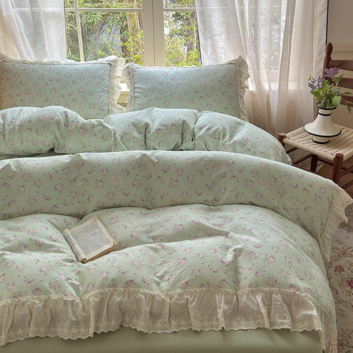 91家纺网 家纺一手货源 找家纺 （总）淑女公社家纺 2025新款法式花边纯棉双层纱四件套