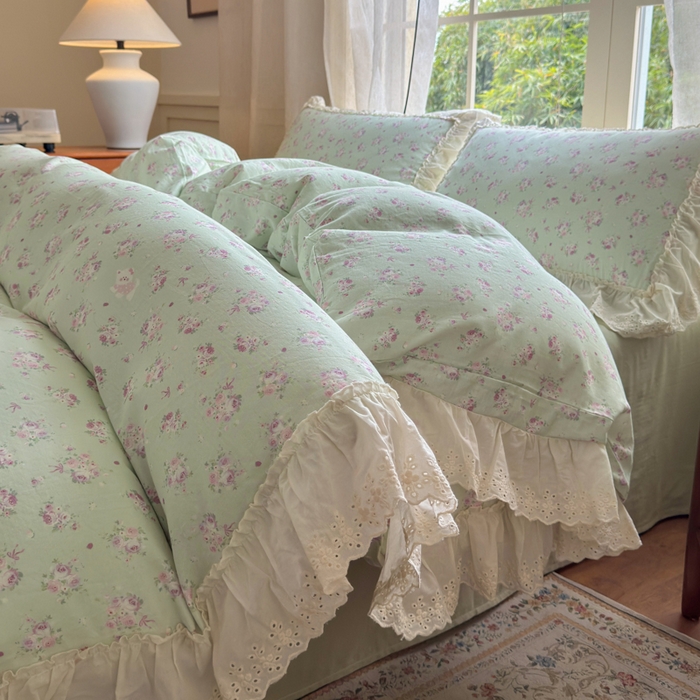 91家纺网 家纺一手货源 找家纺 （总）淑女公社家纺 2025新款法式花边纯棉双层纱四件套