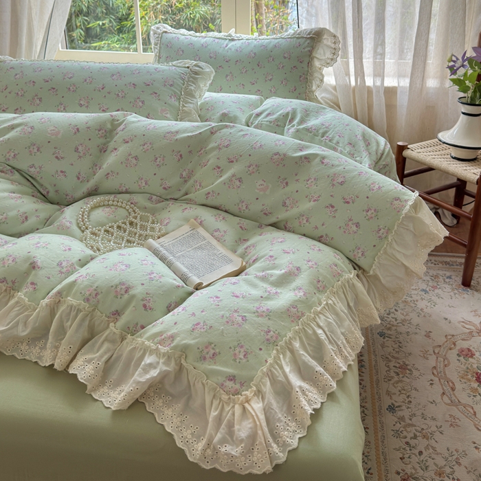 91家纺网 家纺一手货源 找家纺 （总）淑女公社家纺 2025新款法式花边纯棉双层纱四件套