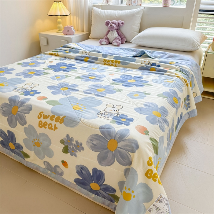 91家纺网 家纺一手货源 找家纺 小石头家纺 2025新款里外全棉A类纯棉棉花小碎花夏被包质检=买家秀 蓝色花海