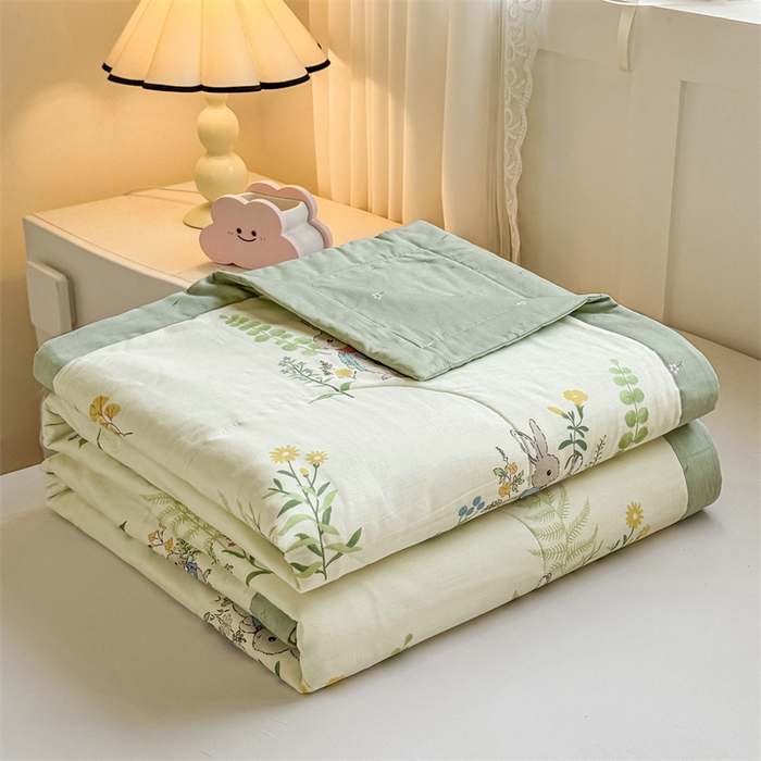 91家纺网 家纺一手货源 找家纺 小石头家纺 2025新款里外全棉A类纯棉棉花小碎花夏被包质检=买家秀 花园小兔