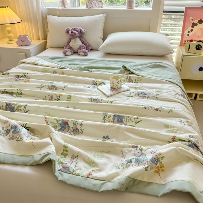 91家纺网 家纺一手货源 找家纺 小石头家纺 2025新款里外全棉A类纯棉棉花小碎花夏被包质检=买家秀 花园小兔