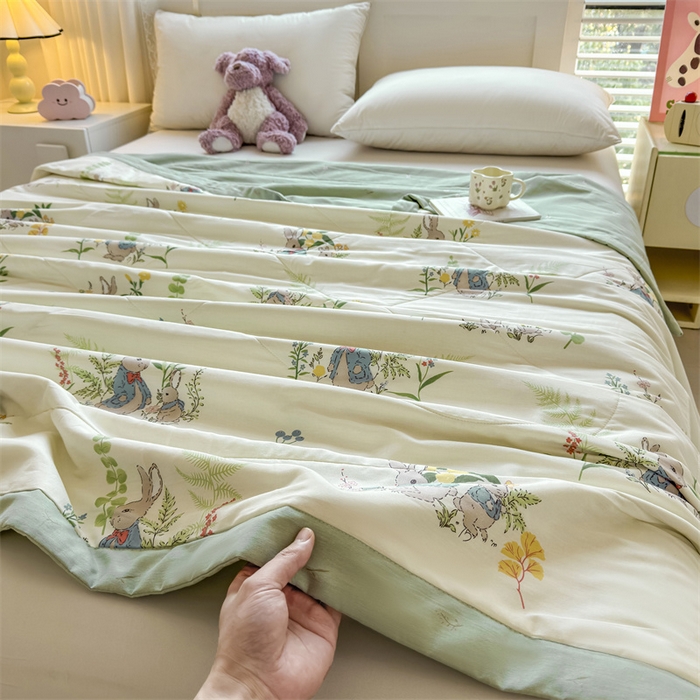 91家纺网 家纺一手货源 找家纺 小石头家纺 2025新款里外全棉A类纯棉棉花小碎花夏被包质检=买家秀 花园小兔