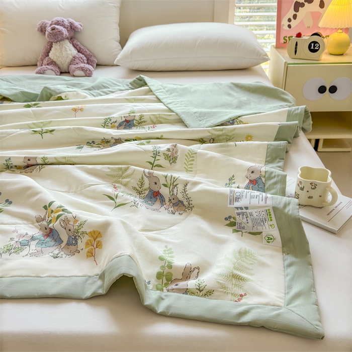 91家纺网 家纺一手货源 找家纺 小石头家纺 2025新款里外全棉A类纯棉棉花小碎花夏被包质检=买家秀 花园小兔