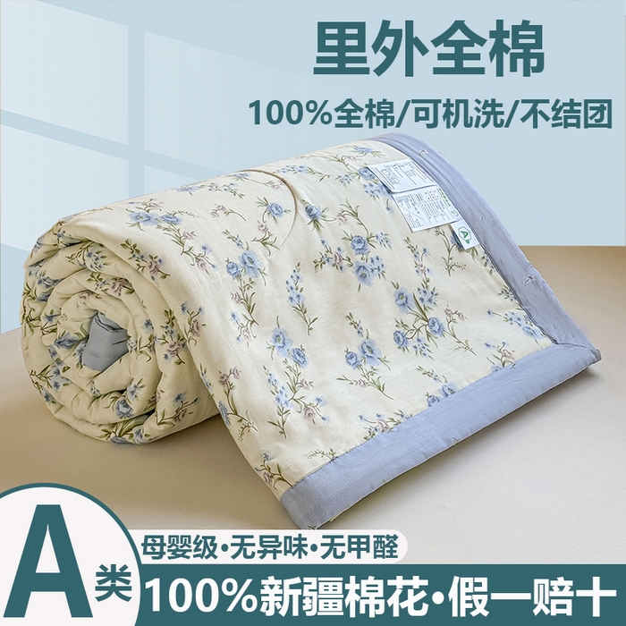 91家纺网 家纺一手货源 找家纺 小石头家纺 2025新款里外全棉A类纯棉棉花小碎花夏被包质检=买家秀 蓝色繁花