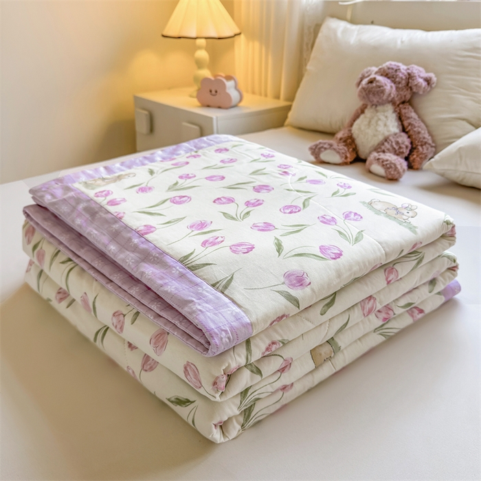 91家纺网 家纺一手货源 找家纺 小石头家纺 2025新款里外全棉A类纯棉棉花小碎花夏被包质检=买家秀 郁金花紫