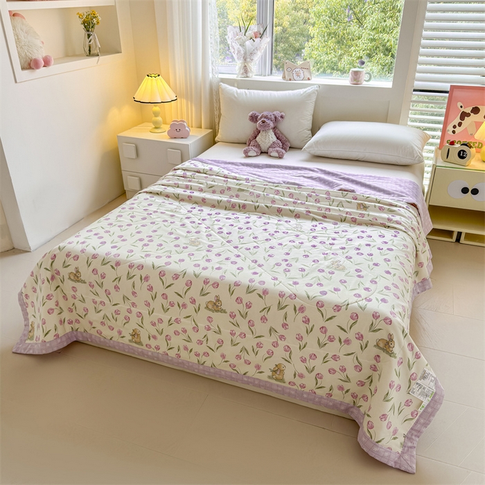 91家纺网 家纺一手货源 找家纺 小石头家纺 2025新款里外全棉A类纯棉棉花小碎花夏被包质检=买家秀 郁金花紫