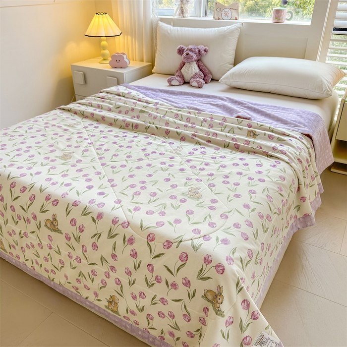 91家纺网 家纺一手货源 找家纺 小石头家纺 2025新款里外全棉A类纯棉棉花小碎花夏被包质检=买家秀 郁金花紫