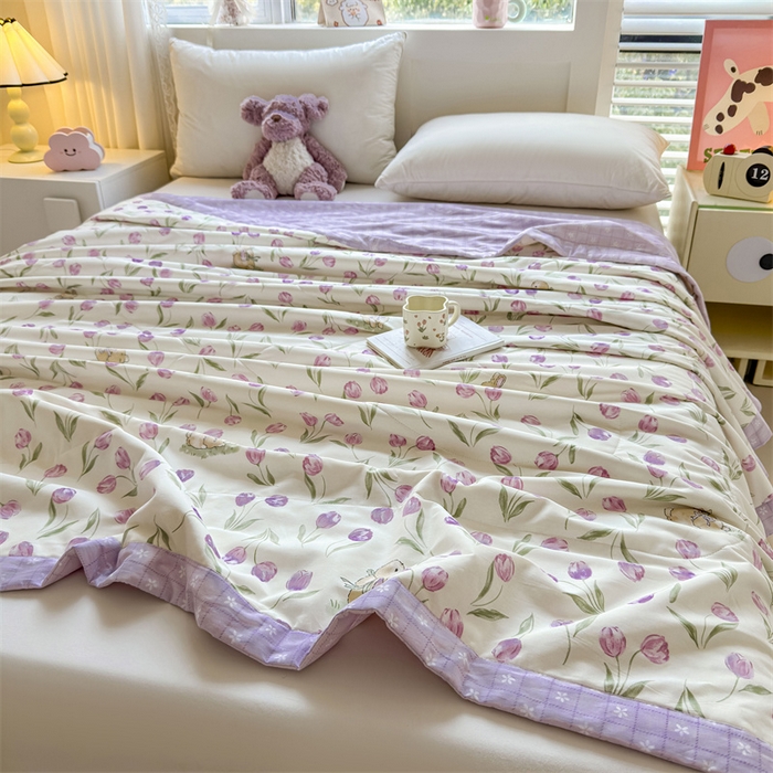 91家纺网 家纺一手货源 找家纺 小石头家纺 2025新款里外全棉A类纯棉棉花小碎花夏被包质检=买家秀 郁金花紫