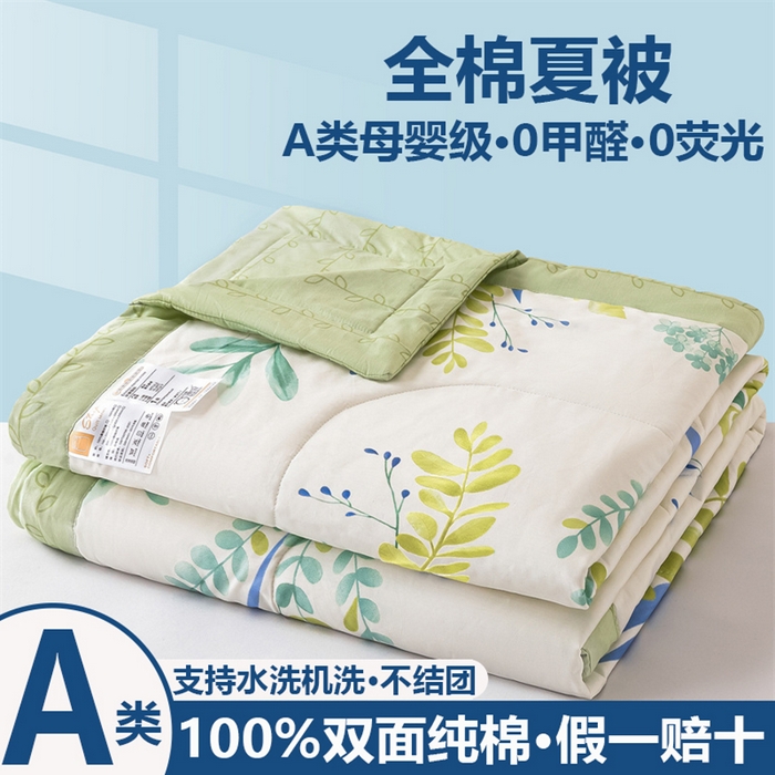 91家纺网 家纺一手货源 找家纺 小石头家纺 2025新款A类小清新纯棉印花夏被 叶语菲菲