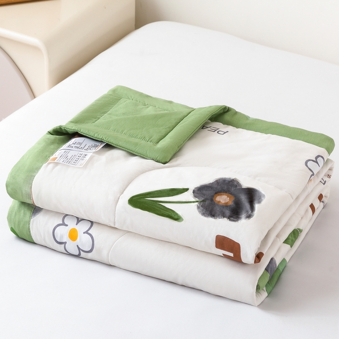 91家纺网 家纺一手货源 找家纺 小石头家纺 2025新款A类小清新纯棉印花夏被 绿蔓