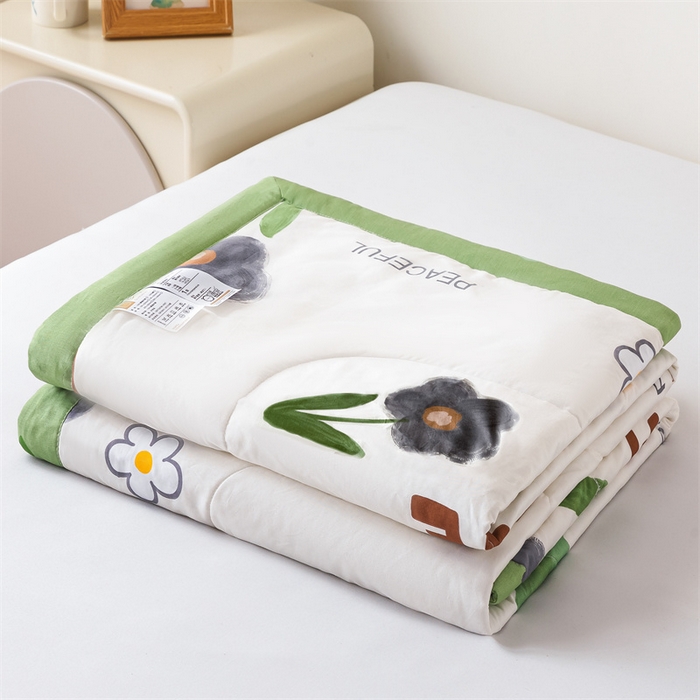 91家纺网 家纺一手货源 找家纺 小石头家纺 2025新款A类小清新纯棉印花夏被 绿蔓