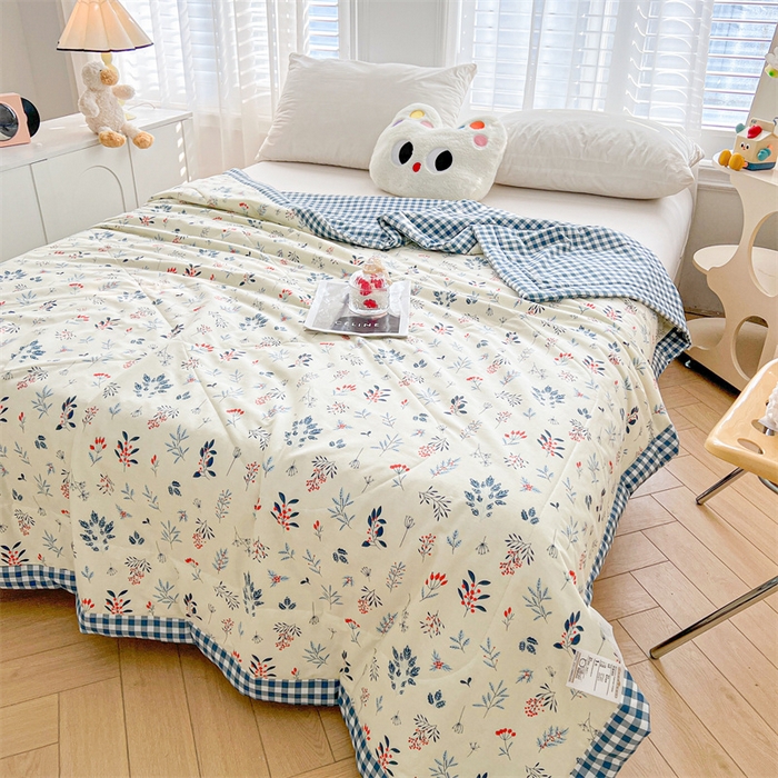 91家纺网 家纺一手货源 找家纺 小石头家纺 2025新款A类小清新纯棉印花夏被 半亩花田