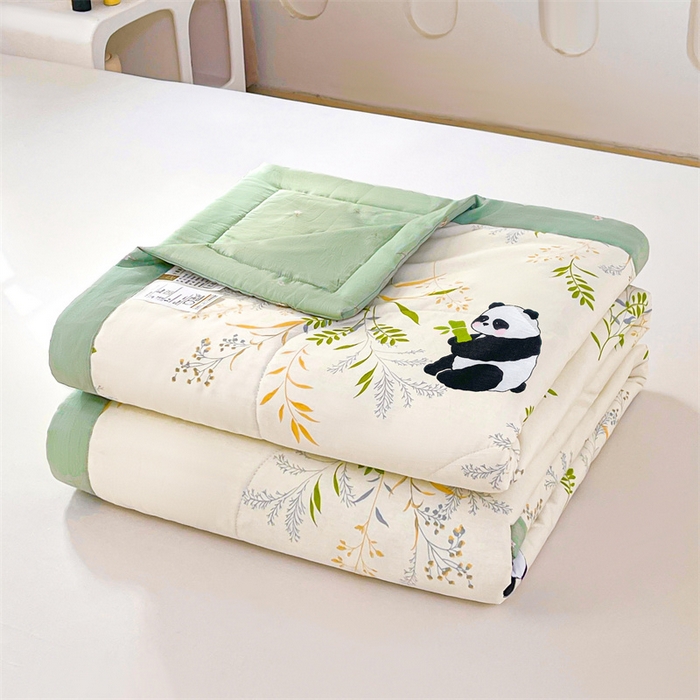 91家纺网 家纺一手货源 找家纺 小石头家纺 2025新款A类小清新纯棉印花夏被 可爱熊猫