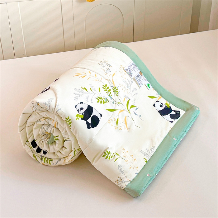 91家纺网 家纺一手货源 找家纺 小石头家纺 2025新款A类小清新纯棉印花夏被 可爱熊猫