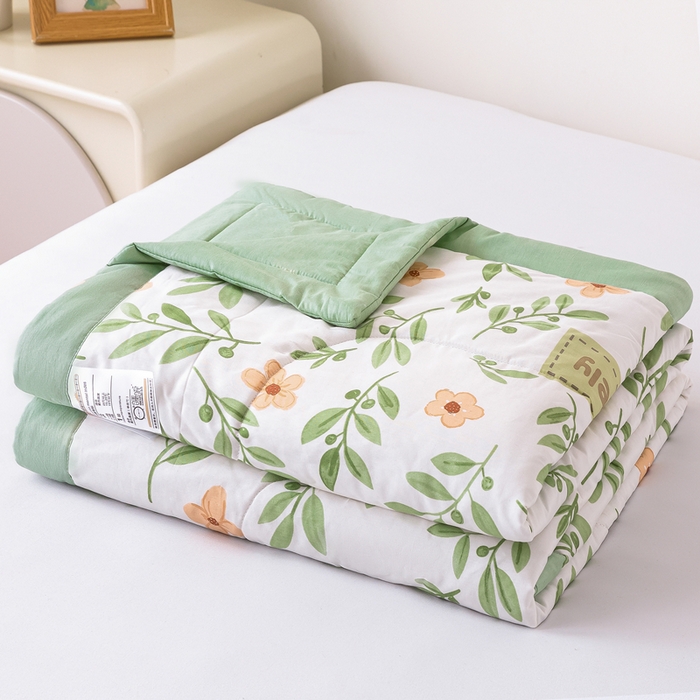 91家纺网 家纺一手货源 找家纺 小石头家纺 2025新款A类小清新纯棉印花夏被 青柠薄荷