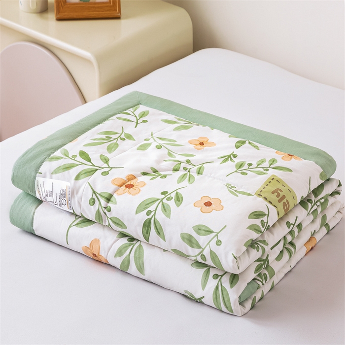 91家纺网 家纺一手货源 找家纺 小石头家纺 2025新款A类小清新纯棉印花夏被 青柠薄荷