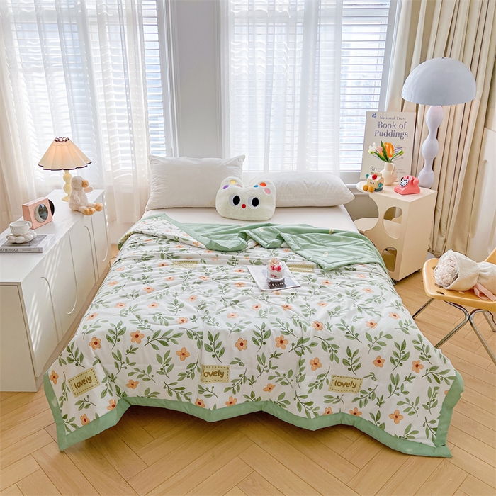 91家纺网 家纺一手货源 找家纺 小石头家纺 2025新款A类小清新纯棉印花夏被 青柠薄荷