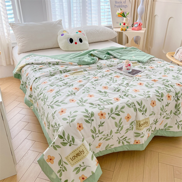 91家纺网 家纺一手货源 找家纺 小石头家纺 2025新款A类小清新纯棉印花夏被 青柠薄荷