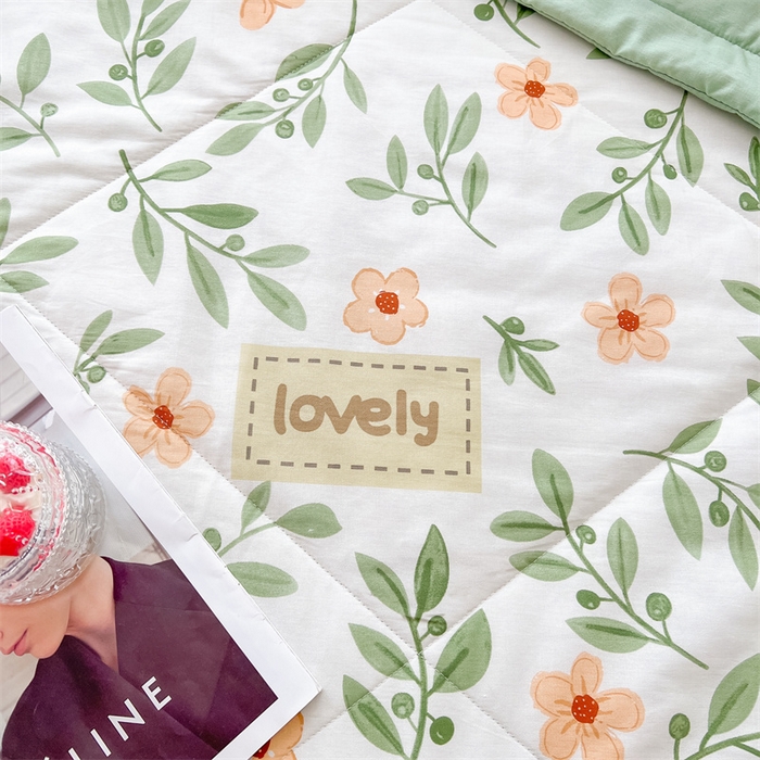 91家纺网 家纺一手货源 找家纺 小石头家纺 2025新款A类小清新纯棉印花夏被 青柠薄荷