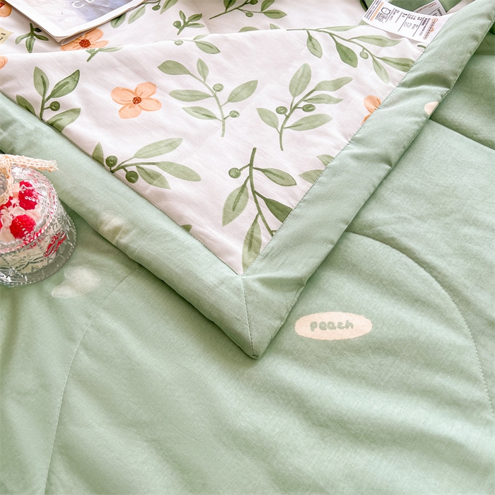 91家纺网 家纺一手货源 找家纺 小石头家纺 2025新款A类小清新纯棉印花夏被 青柠薄荷