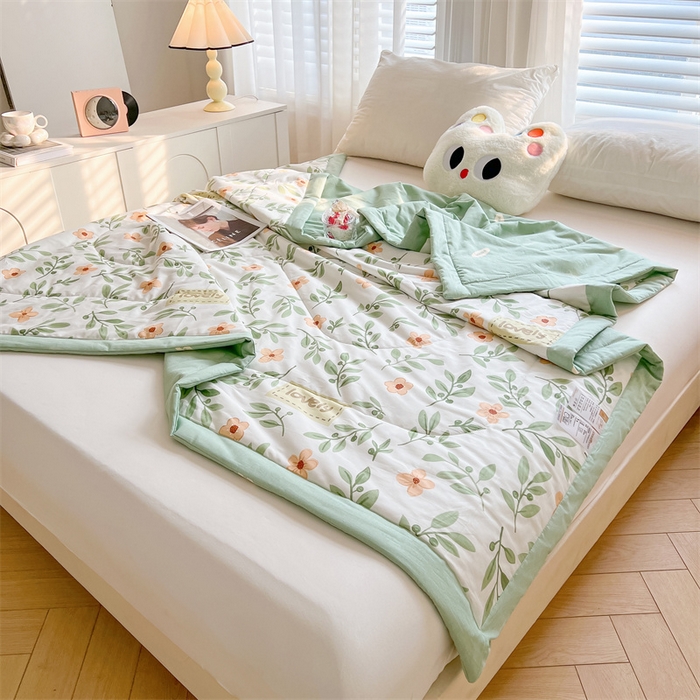 91家纺网 家纺一手货源 找家纺 小石头家纺 2025新款A类小清新纯棉印花夏被 青柠薄荷