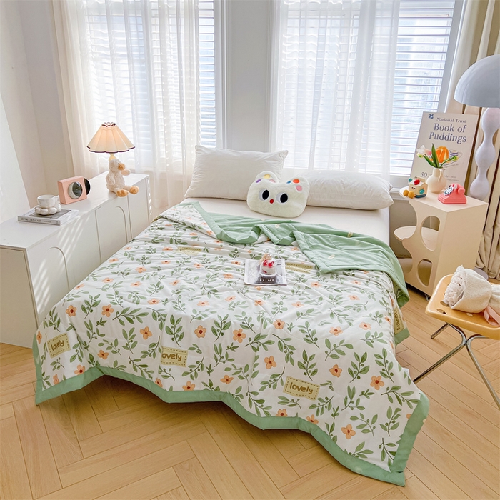 91家纺网 家纺一手货源 找家纺 小石头家纺 2025新款A类小清新纯棉印花夏被 青柠薄荷